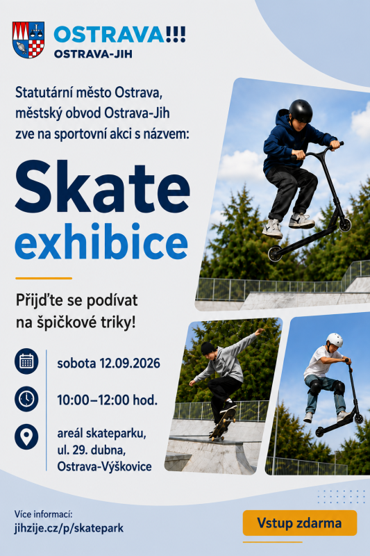 Skatepark - v sobotu 12.09.2026 od 10 - 12 hod. exhibice jezdců!